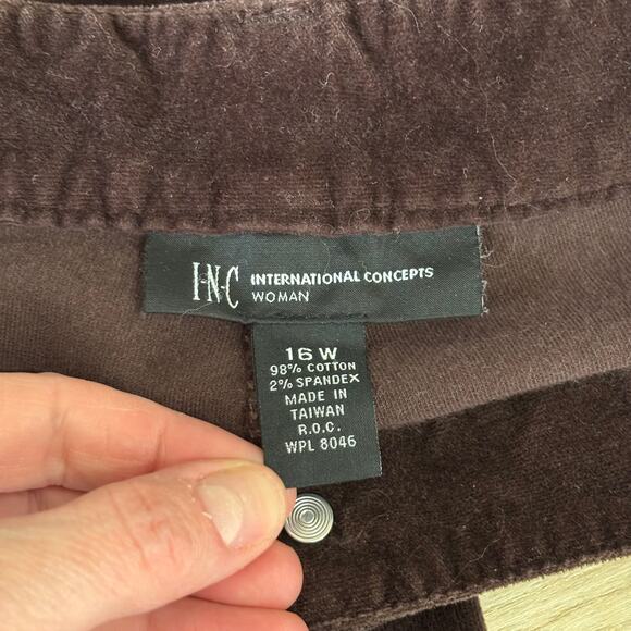INC International Concepts Velvet Pants 16 Chocolate Stretch Classic Casual - Picture 8 of 8